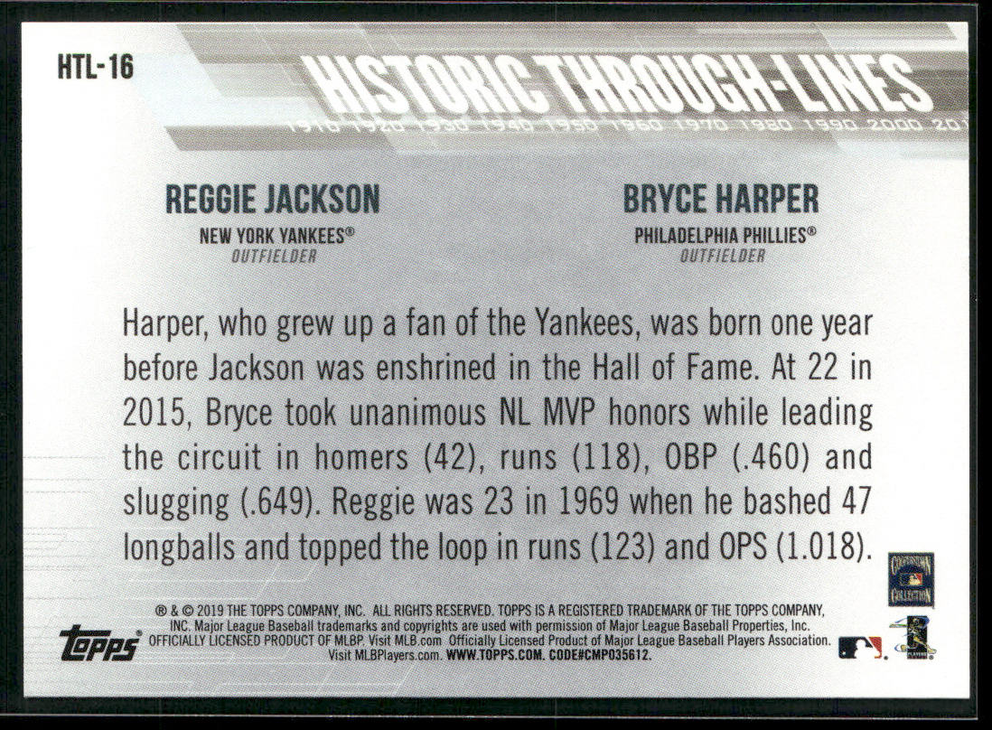 Reggie Jackson / Bryce Harper 2019 Topps Historic Through Lines 5x7 #HTL-16