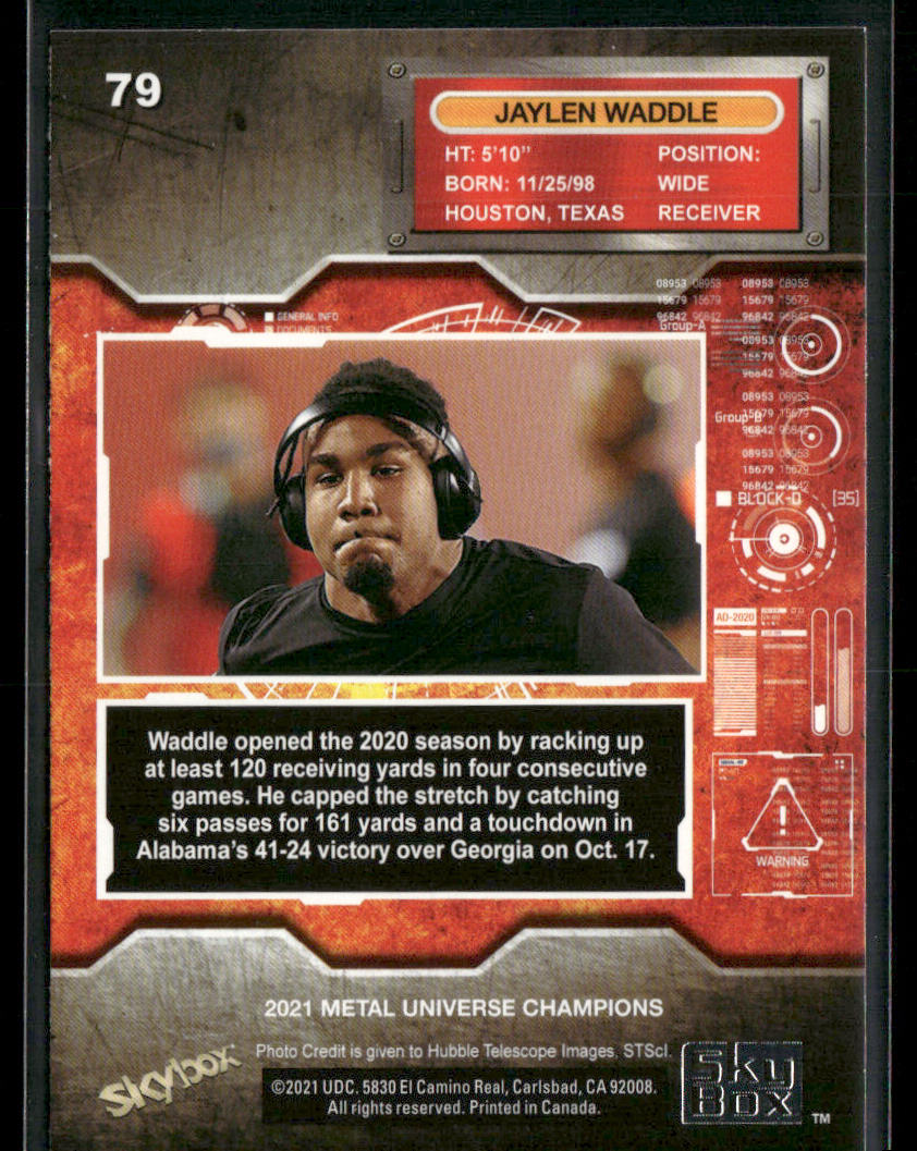 Jaylen Waddle 2021 SkyBox Metal Universe Champions #79 back