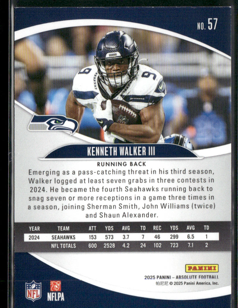 Kenneth Walker III 2025 Panini Absolute Countdown Calendar #57 Seattle Seahawks