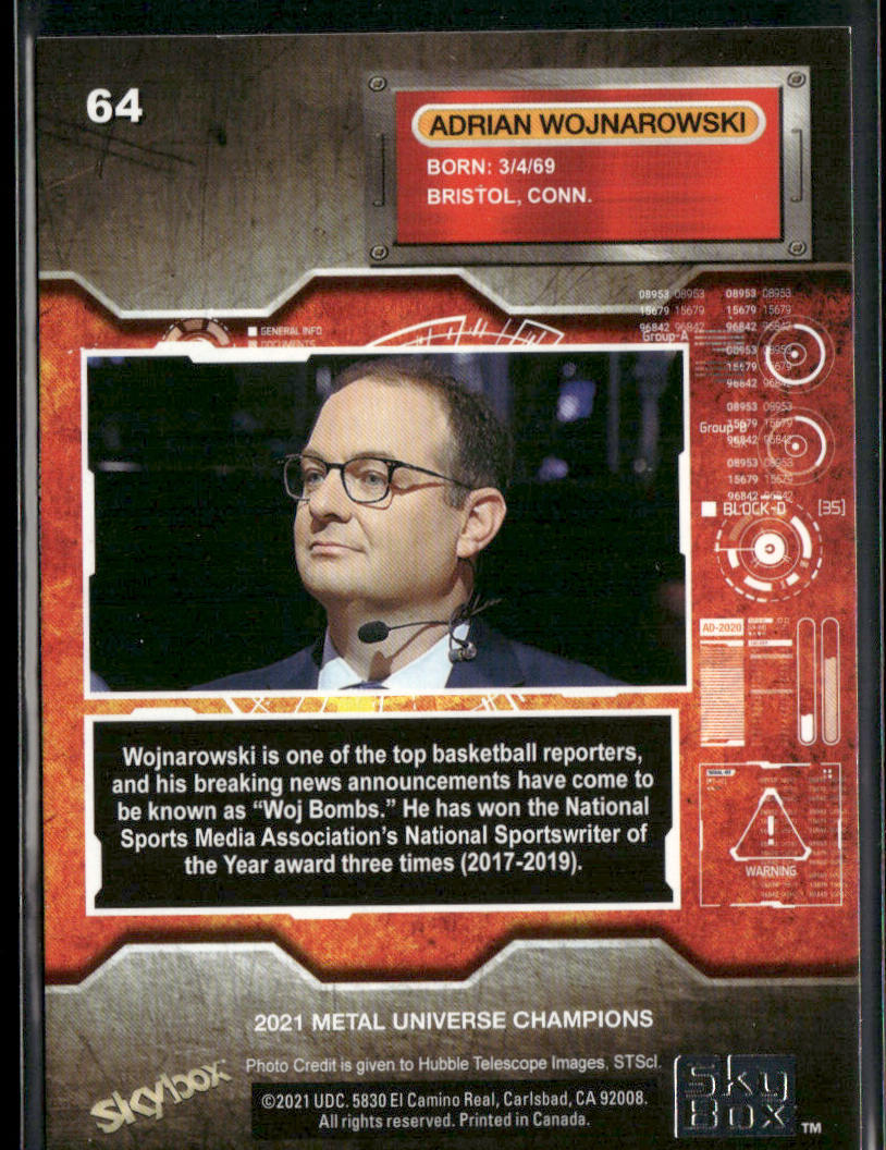 Adrian Wojnarowski 2021 SkyBox Metal Universe Champions #64 back