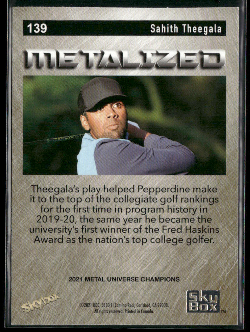Sahith Theegala 2021 SkyBox Metal Universe Champions #139 back