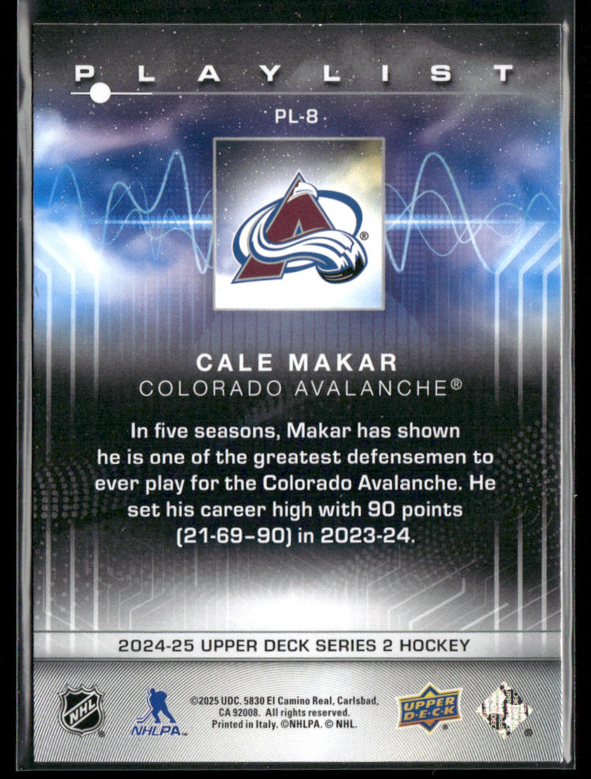 Cale Makar 2024-25 Upper Deck Playlist #PL-8 Colorado Avalanche