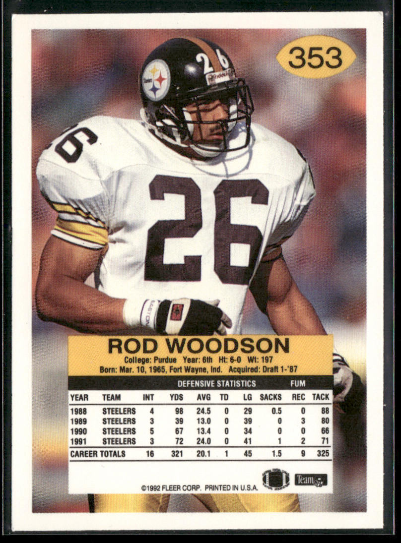 Rod Woodson 1992 Fleer #353 Pittsburgh Steelers