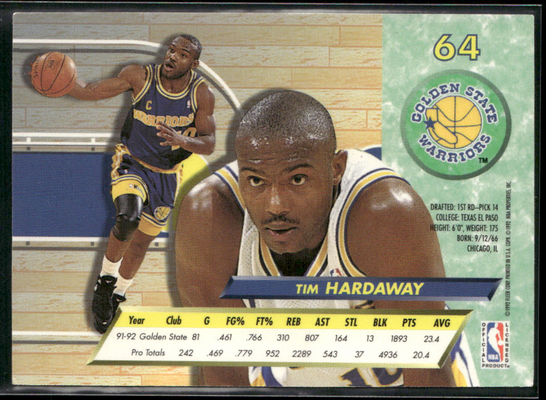 Tim Hardaway 1992-93 Ultra #64 Golden State Warriors back