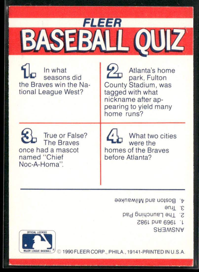 Atlanta Braves 1990 Fleer Action Series Team Stickers #NNO Atlanta Braves back