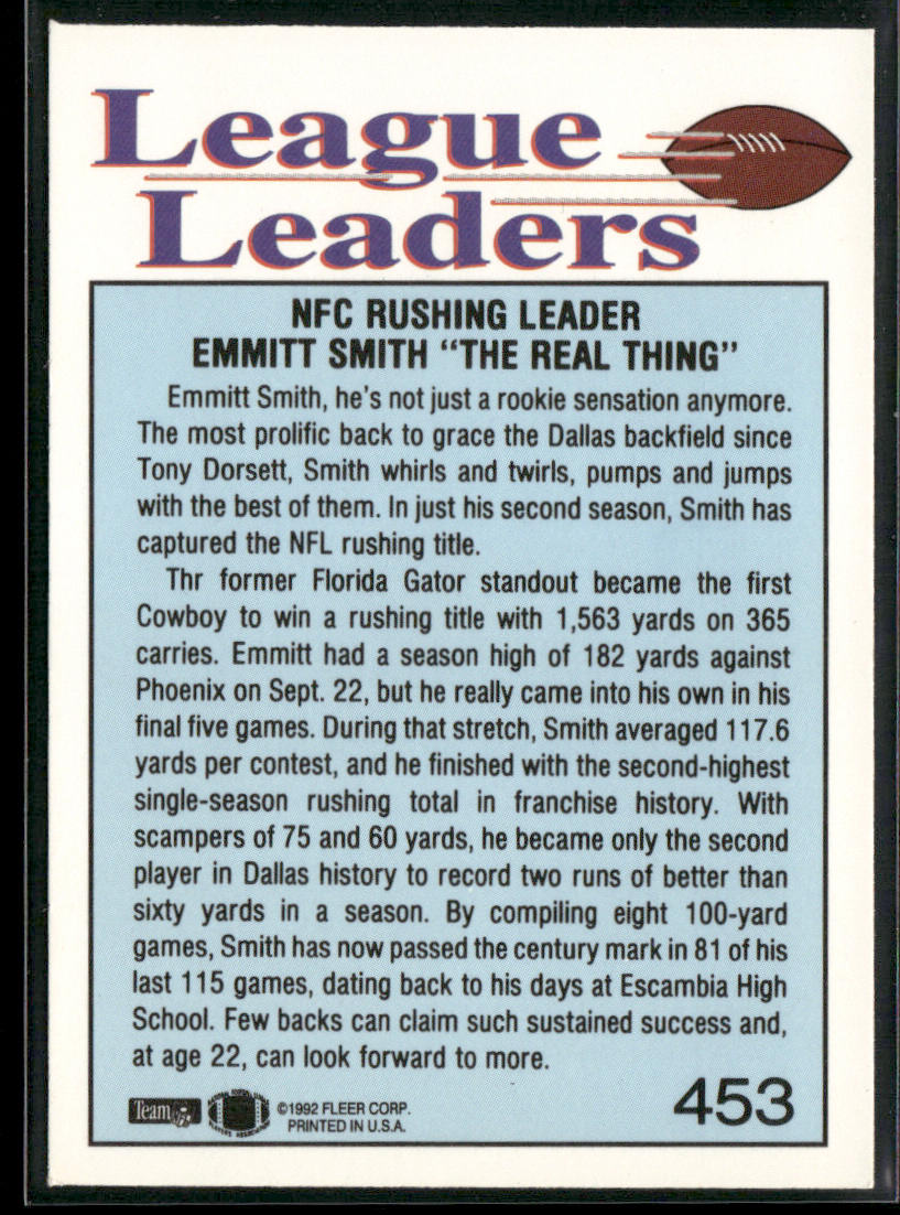 Emmitt Smith 1992 Fleer #453 Dallas Cowboys back