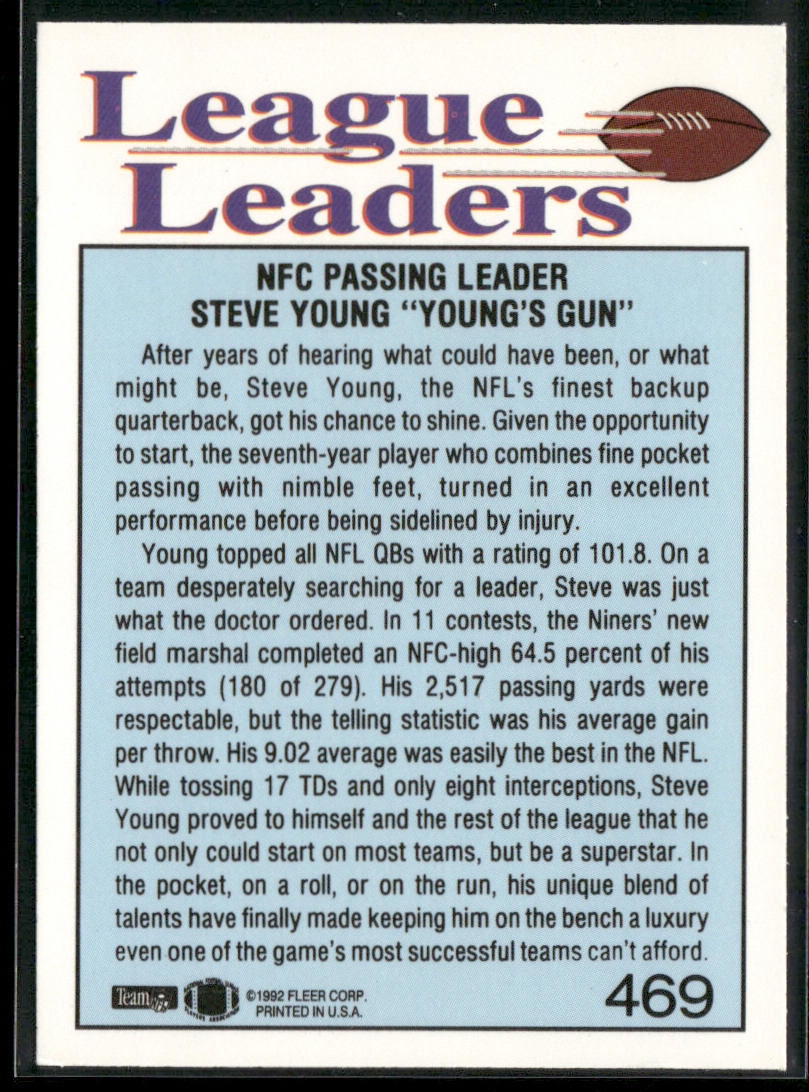 Steve Young 1992 Fleer #469 San Francisco 49ers
