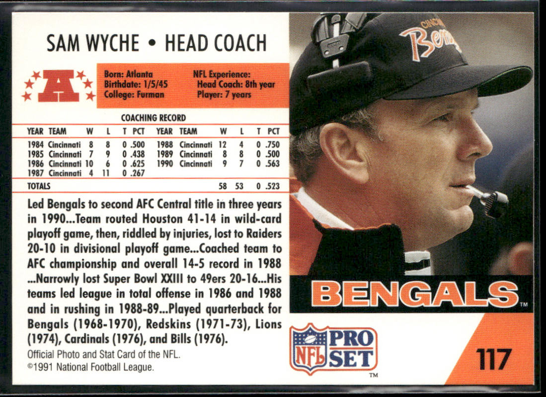 Sam Wyche 1991 Pro Set #117 Cincinnati Bengals back