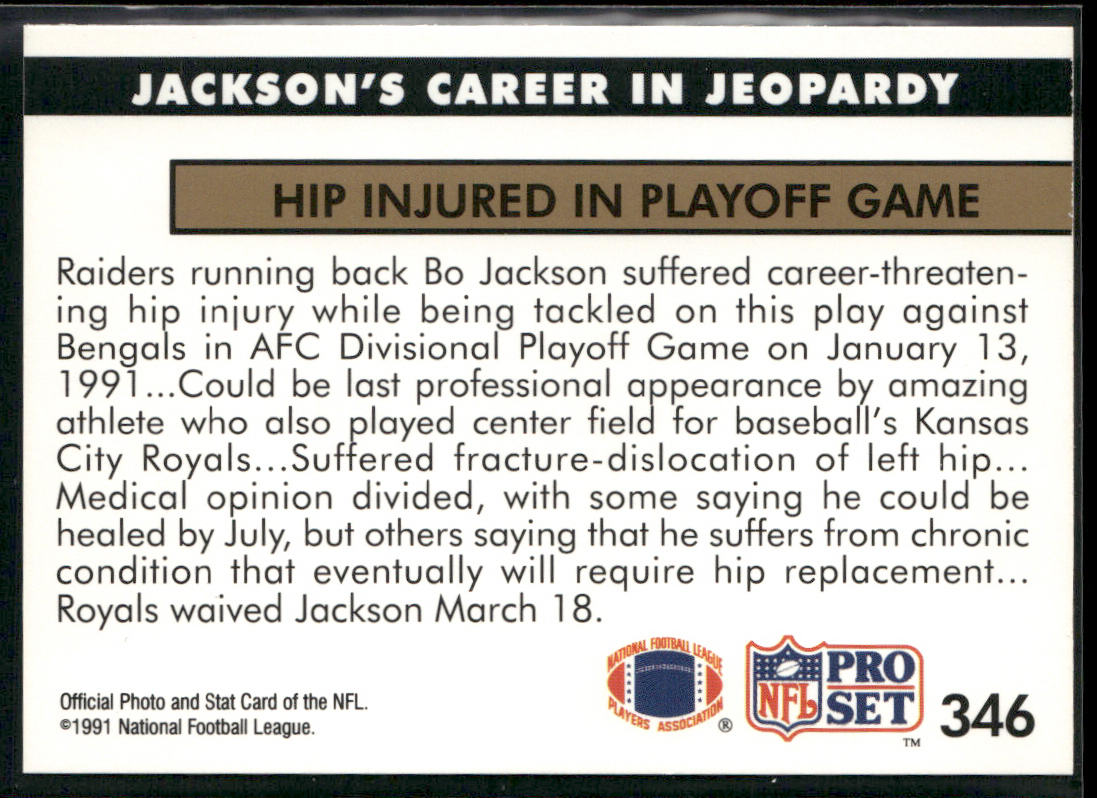 Jackson's Career in Jeopardy 1991 Pro Set #346 Los Angeles Raiders back