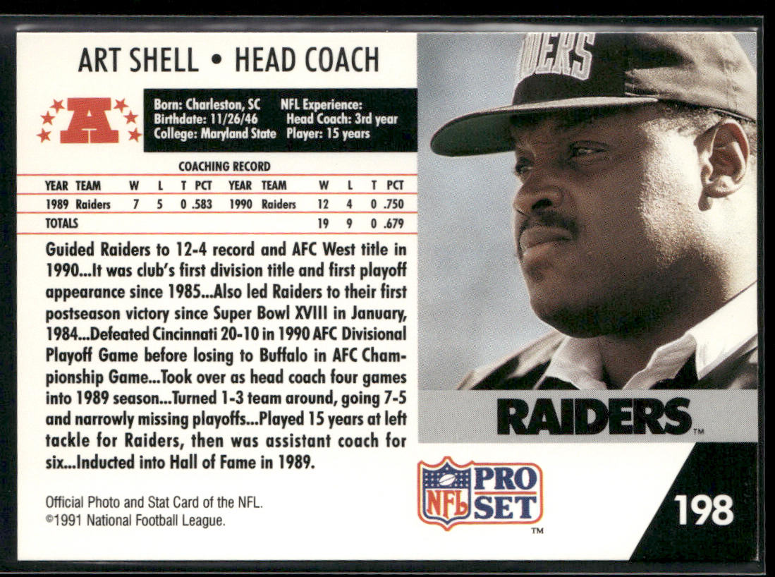 Art Shell 1991 Pro Set FACT Mobil #198 Los Angeles Raiders