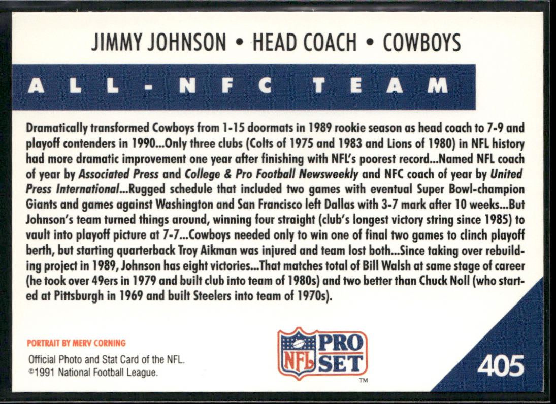 Jimmy Johnson 1991 Pro Set #405 Dallas Cowboys back