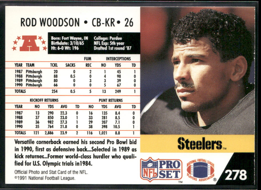 Rod Woodson 1991 Pro Set #278 Pittsburgh Steelers back