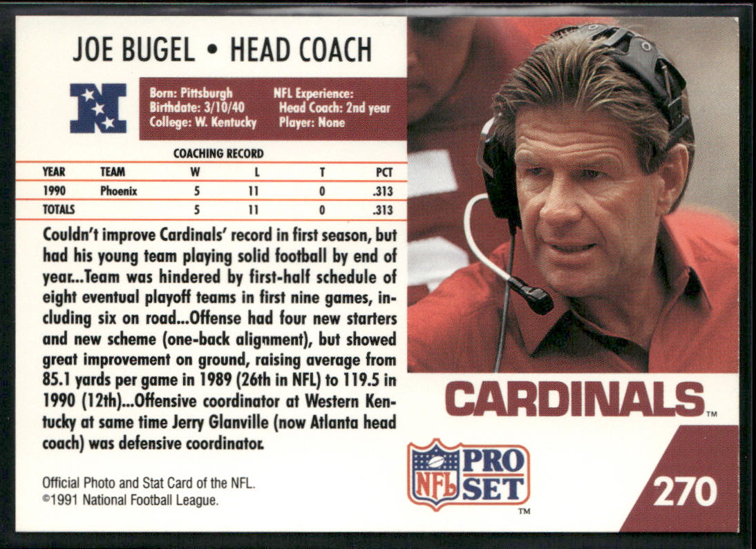 Joe Bugel 1991 Pro Set #270 Phoenix Cardinals back