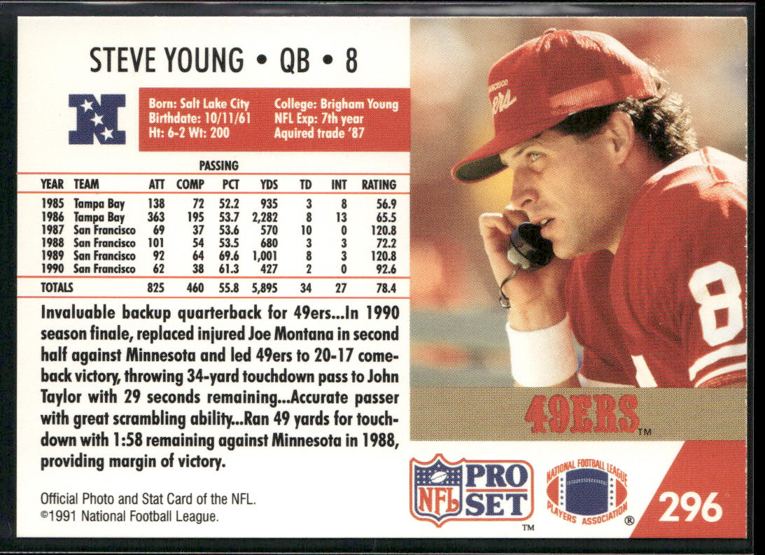 Steve Young 1991 Pro Set #296 San Francisco 49ers back
