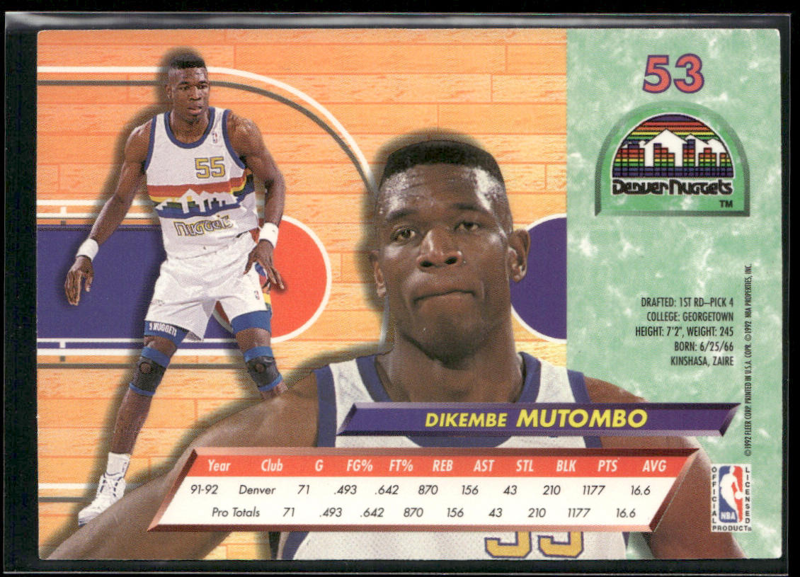 Dikembe Mutombo 1992-93 Ultra #53 Denver Nuggets