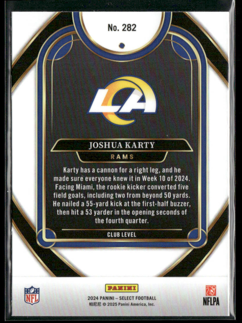 Joshua Karty 2024 Panini Select #282 RC Los Angeles Rams