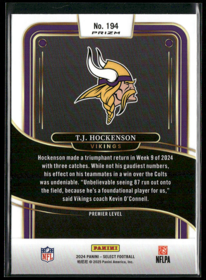 T.J. Hockenson 2024 Panini Select Red & Yellow Prizm Shock #194 Vikings