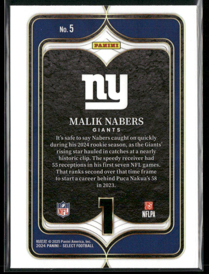 Malik Nabers 2024 Panini Select Select Numbers #5 New York Giants
