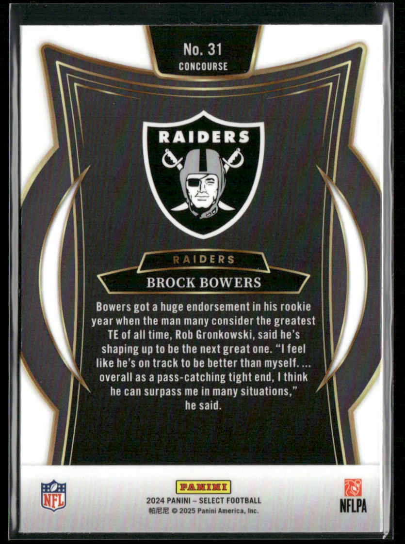 Brock Bowers 2024 Panini Select #31 RC Las Vegas Raiders