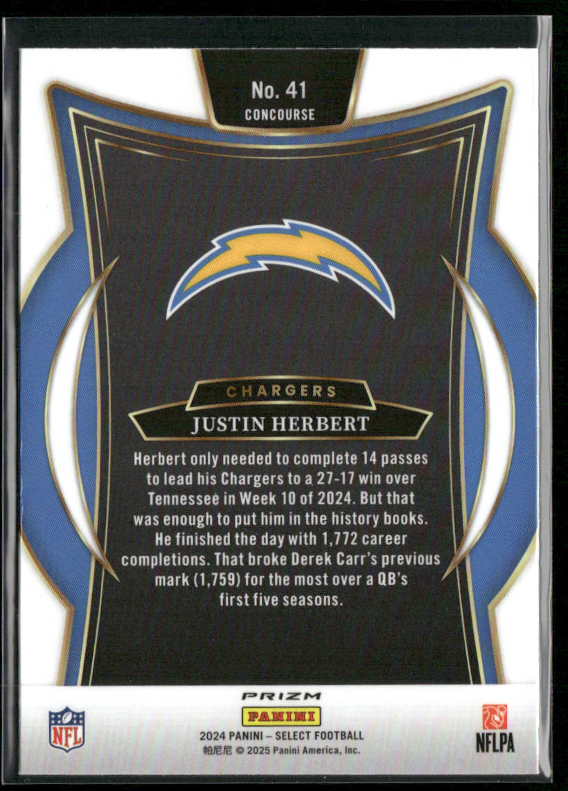 Justin Herbert 2024 Panini Select Red & Yellow Prizm Shock #41 Chargers