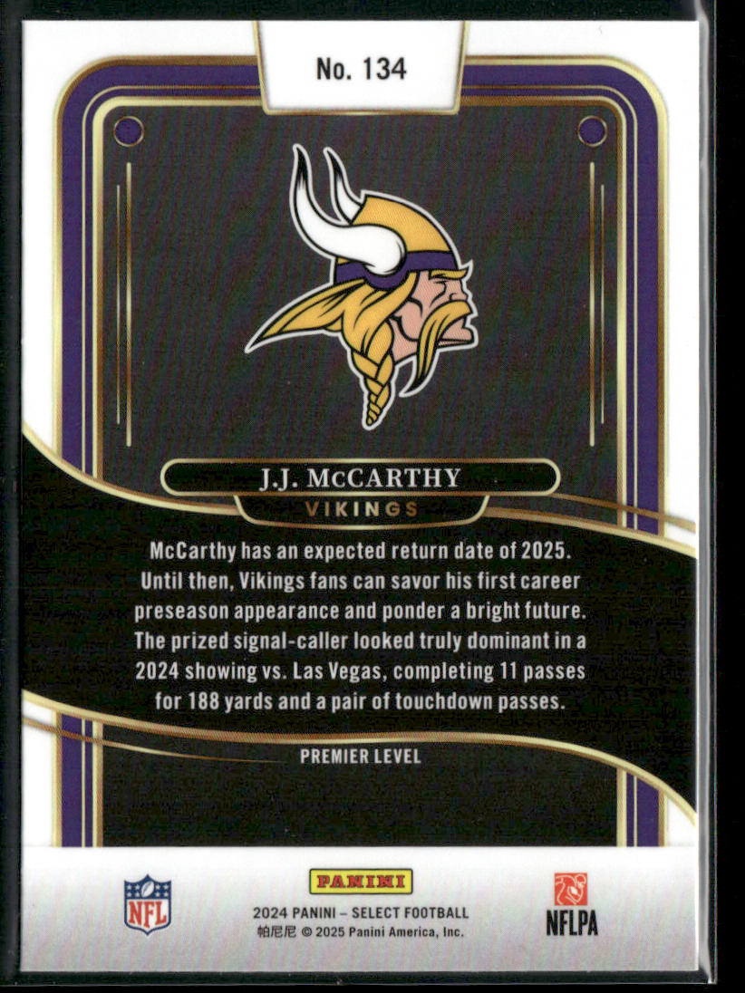 J.J. McCarthy 2024 Panini Select #134 RC Minnesota Vikings