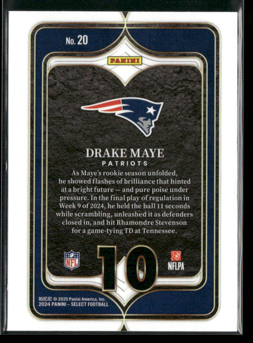 Drake Maye 2024 Panini Select Select Numbers #20 New England Patriots