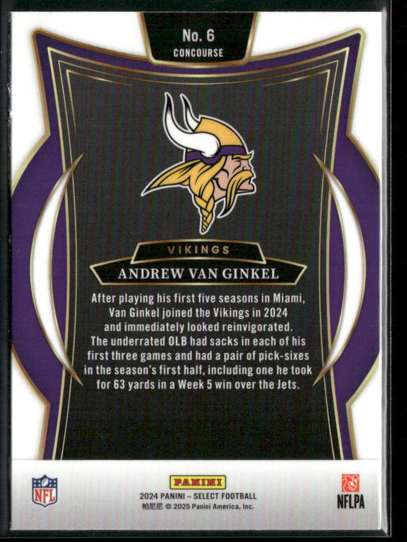 Andrew Van Ginkel 2024 Panini Select #6 Minnesota Vikings