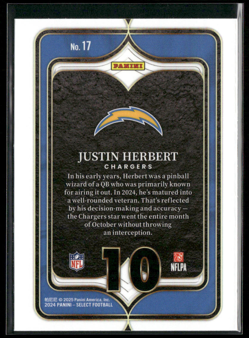 Justin Herbert 2024 Panini Select Select Numbers #17 Los Angeles Chargers