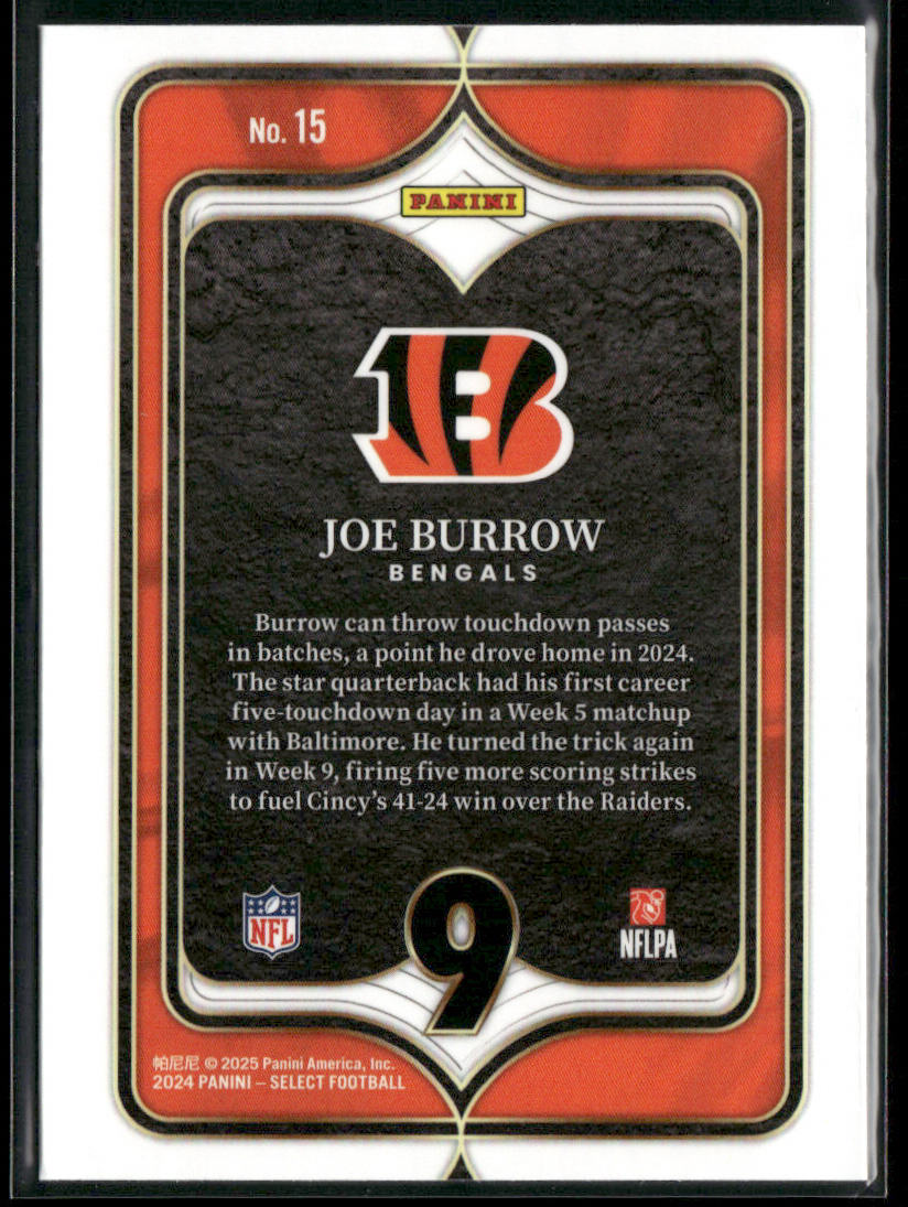 Joe Burrow 2024 Panini Select Select Numbers #15 Cincinnati Bengals