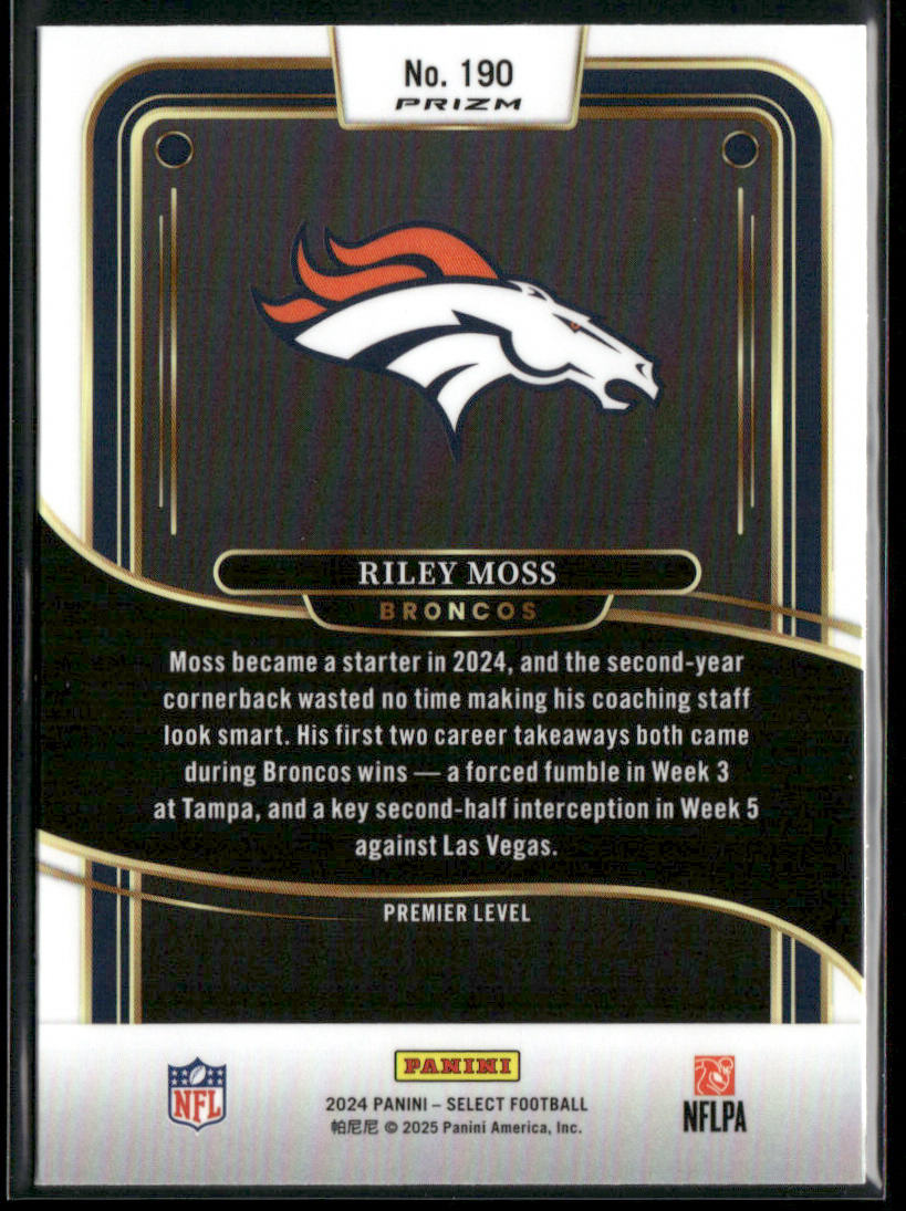 Riley Moss 2024 Panini Select Red & Yellow Prizm Shock #190 Denver Broncos