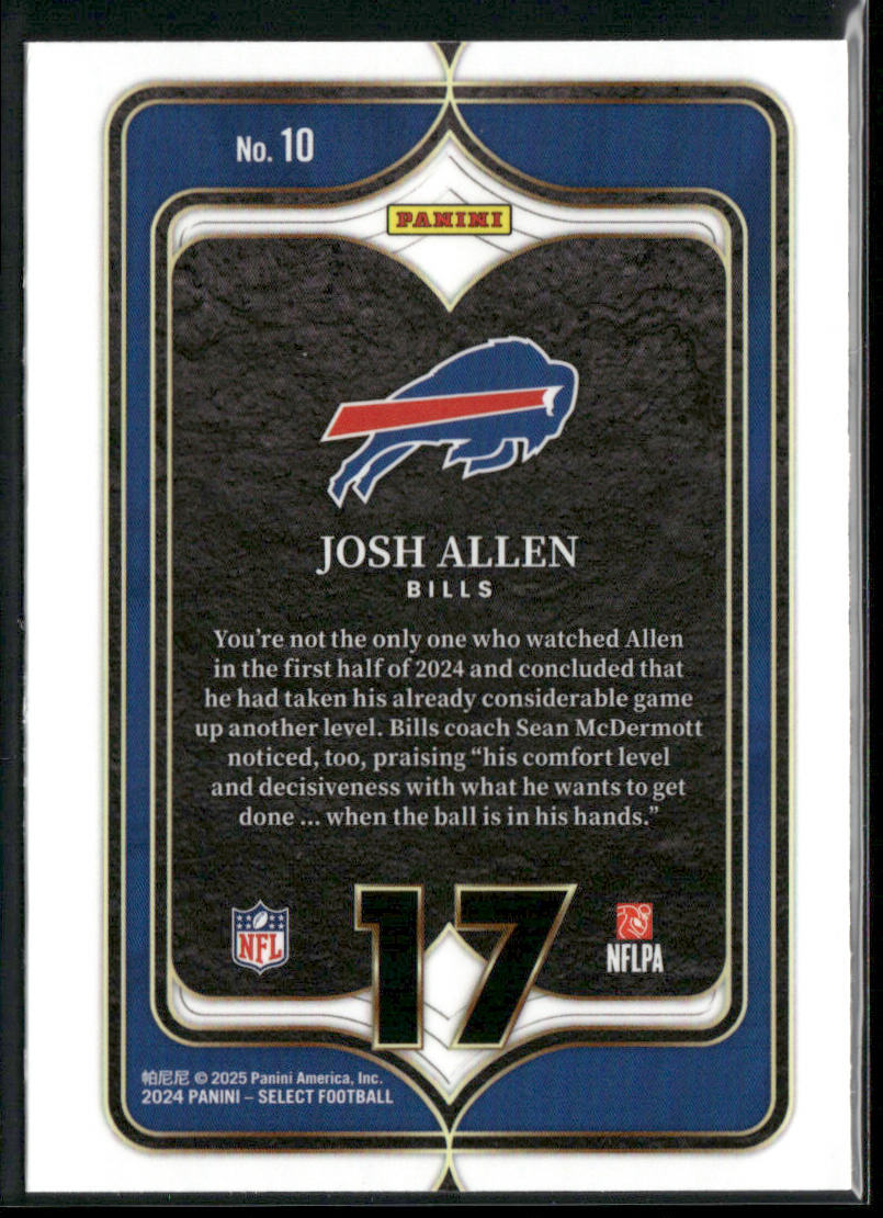 Josh Allen 2024 Panini Select Select Numbers #10 Buffalo Bills
