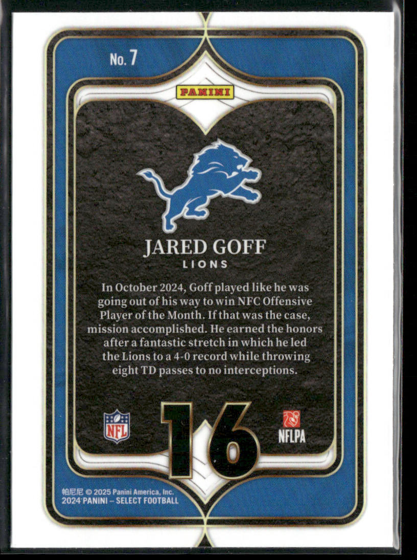 Jared Goff 2024 Panini Select Select Numbers #7 Detroit Lions