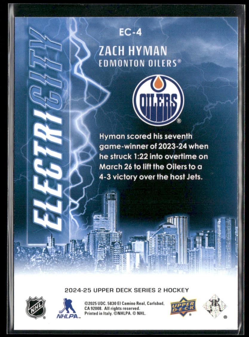 Zach Hyman 2024-25 Upper Deck ElectriCITY #EC-4 Edmonton Oilers