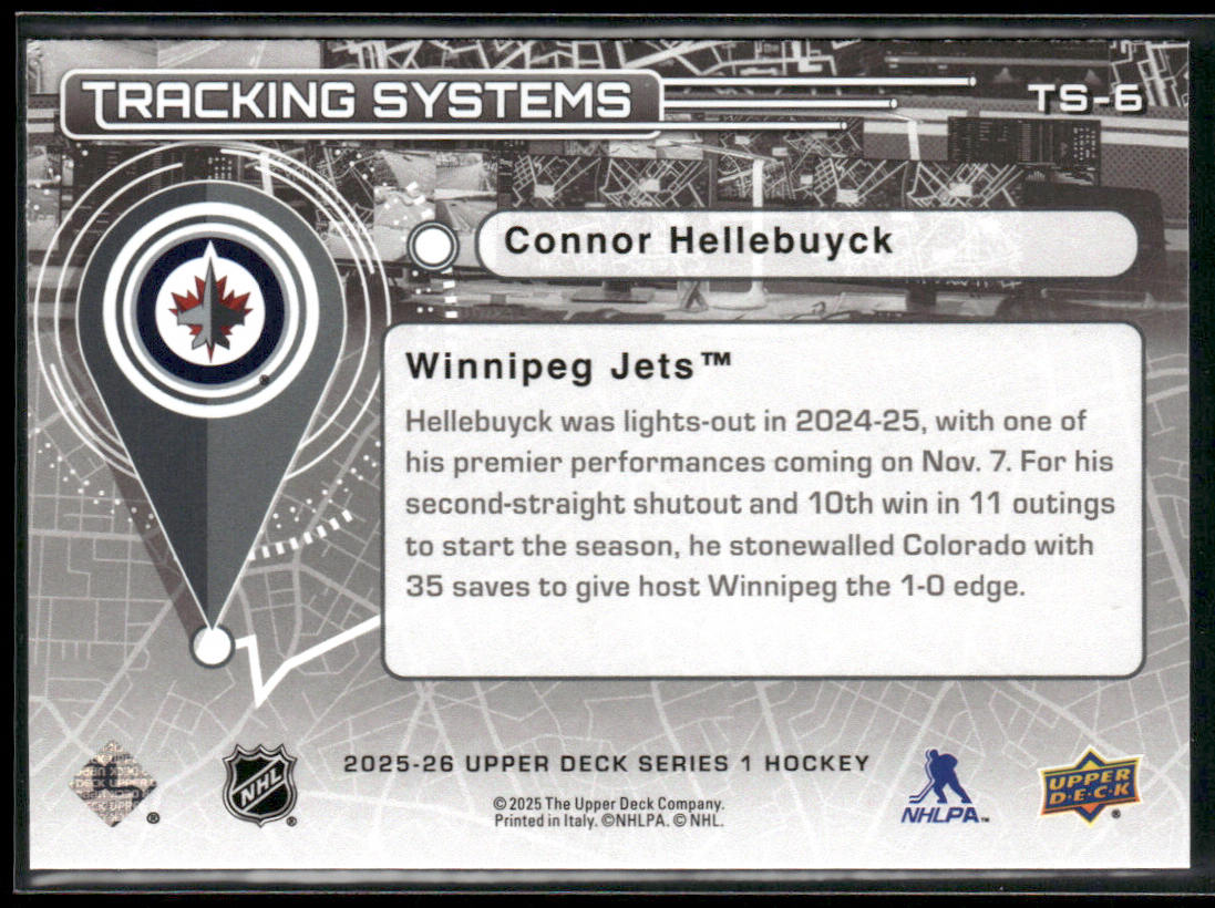 Connor Hellebuyck 2025-26 Upper Deck Tracking Systems #TS-6 Winnipeg Jets