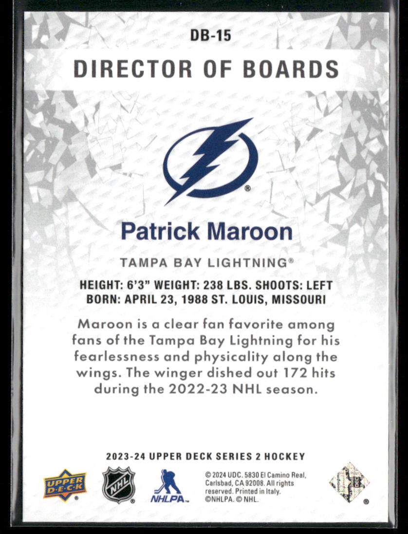 Patrick Maroon 2023-24 Upper Deck Director of Boards #DB-15 Tampa Bay Lightning