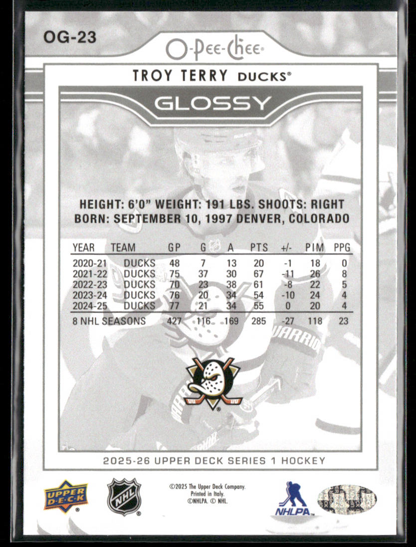 Troy Terry 2025-26 Upper Deck O-Pee-Chee Glossy #OG-23 Anaheim Ducks