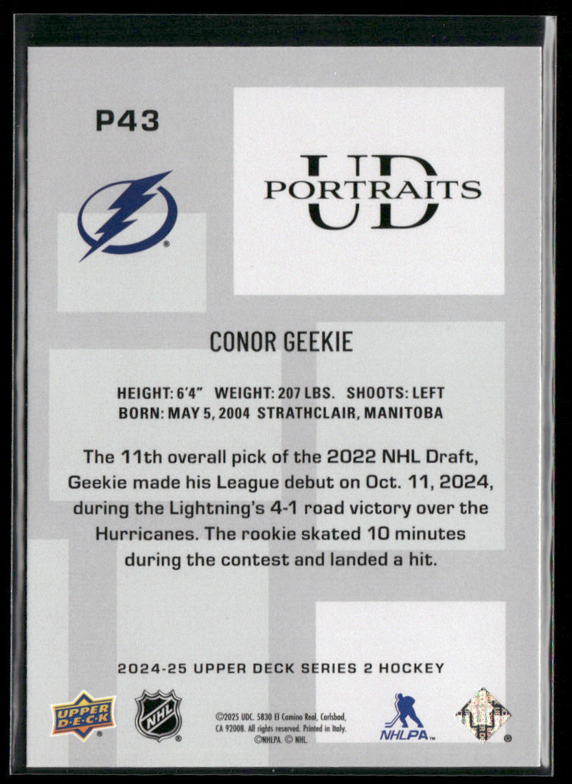 Conor Geekie 2024-25 Upper Deck UD Portraits #P43 Tampa Bay Lightning