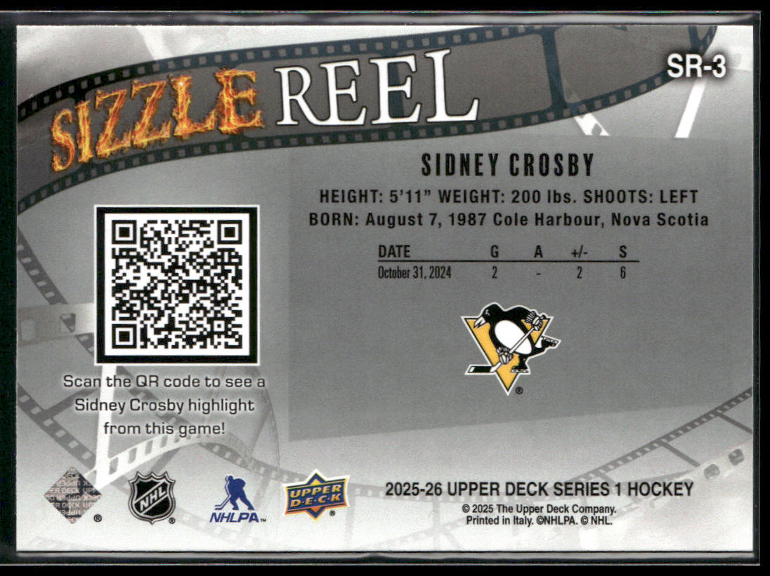Sidney Crosby 2025-26 Upper Deck Sizzle Reel #SR-3 Pittsburgh Penguins