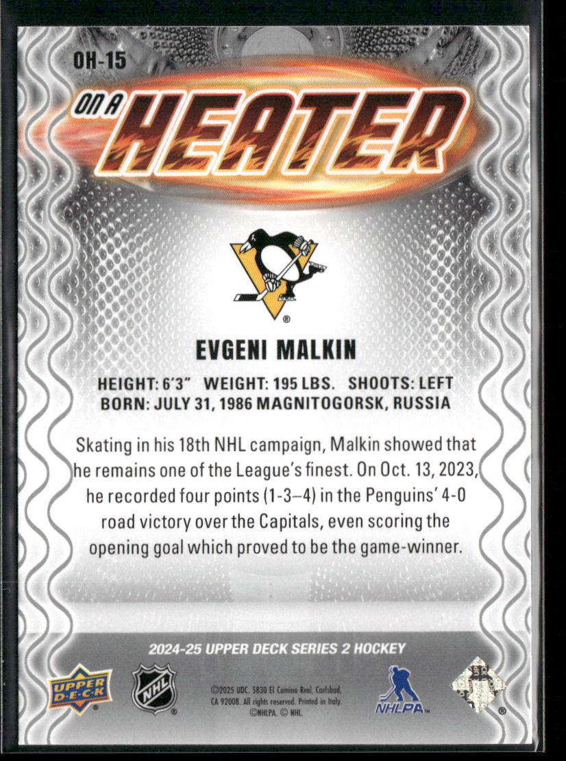 Evgeni Malkin 2024-25 Upper Deck On a Heater #OH-15 Pittsburgh Penguins