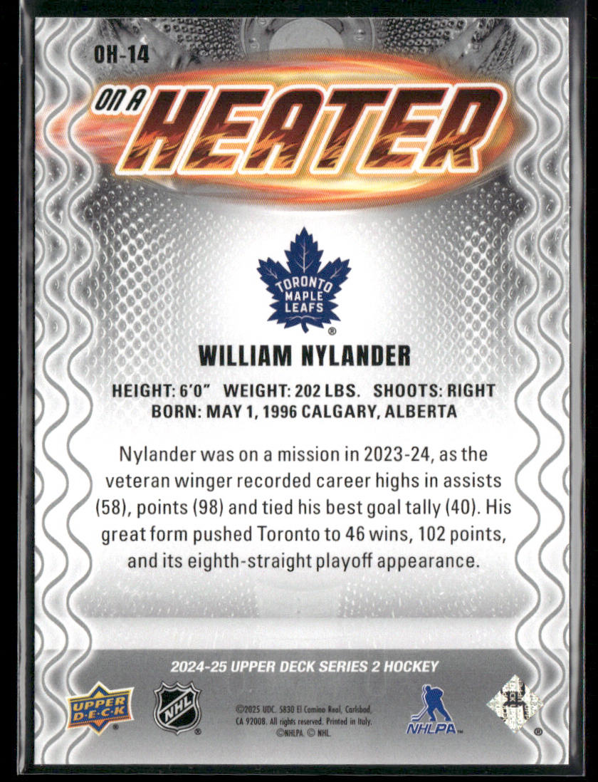 William Nylander 2024-25 Upper Deck On a Heater #OH-14 Toronto Maple Leafs back