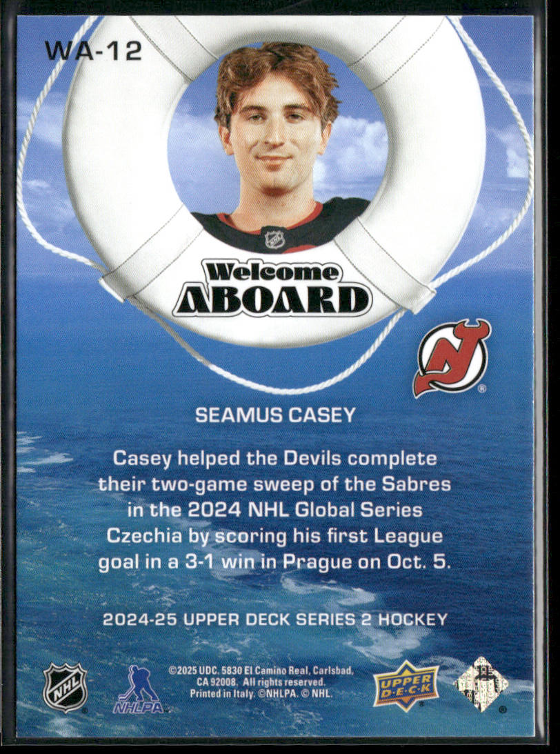 Seamus Casey 2024-25 Upper Deck Welcome Aboard #WA-12 New Jersey Devils back