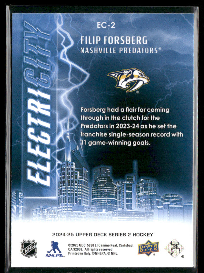 Filip Forsberg 2024-25 Upper Deck ElectriCITY #EC-2 Nashville Predators back