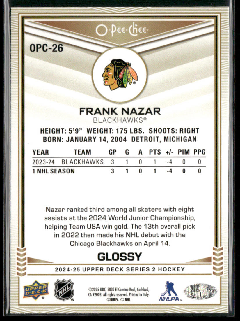 Frank Nazar 2024-25 Upper Deck O-Pee-Chee Glossy #OPC-26 Chicago Blackhawks