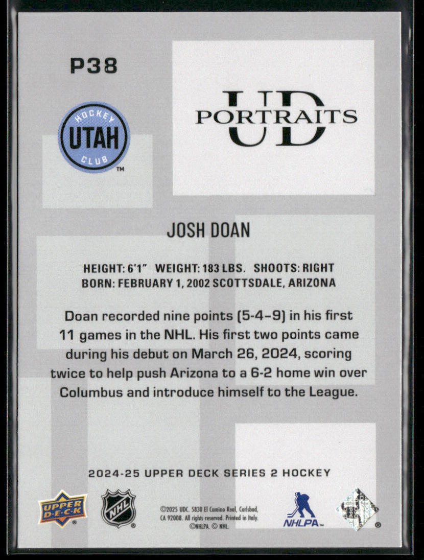 Josh Doan 2024-25 Upper Deck UD Portraits #P38 Utah Hockey Club