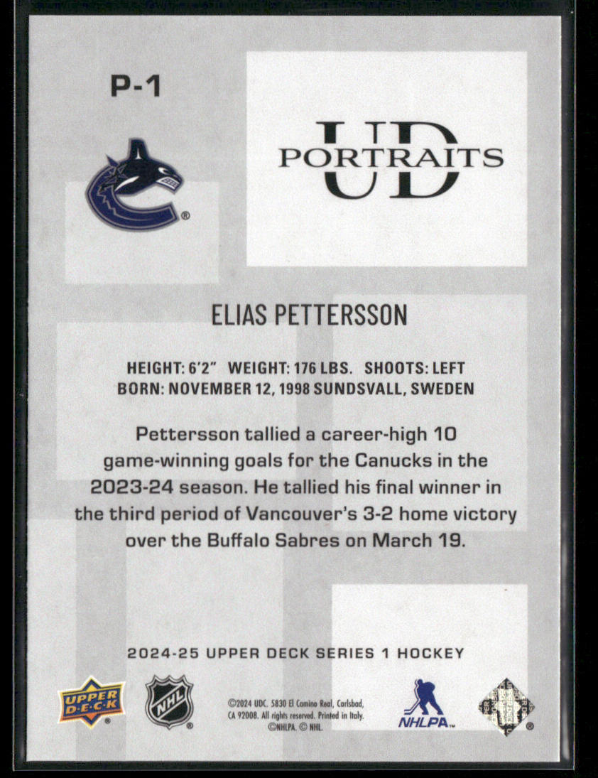 Elias Pettersson 2024-25 Upper Deck UD Portraits #P-1 Vancouver Canucks