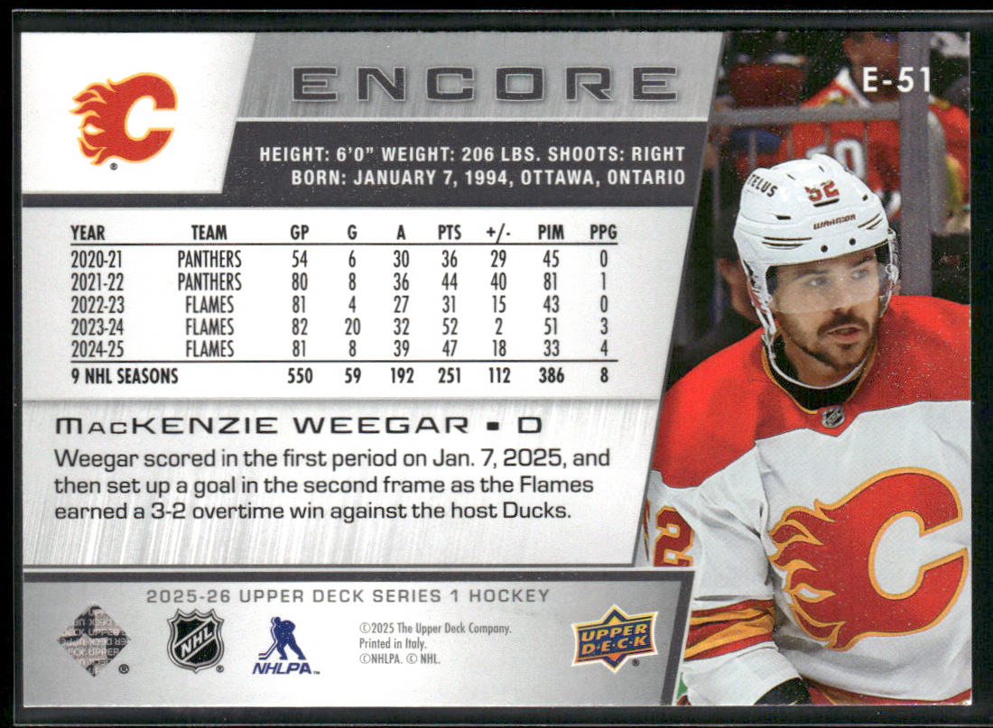 MacKenzie Weegar 2025-26 Upper Deck Encore #E-51 Calgary Flames