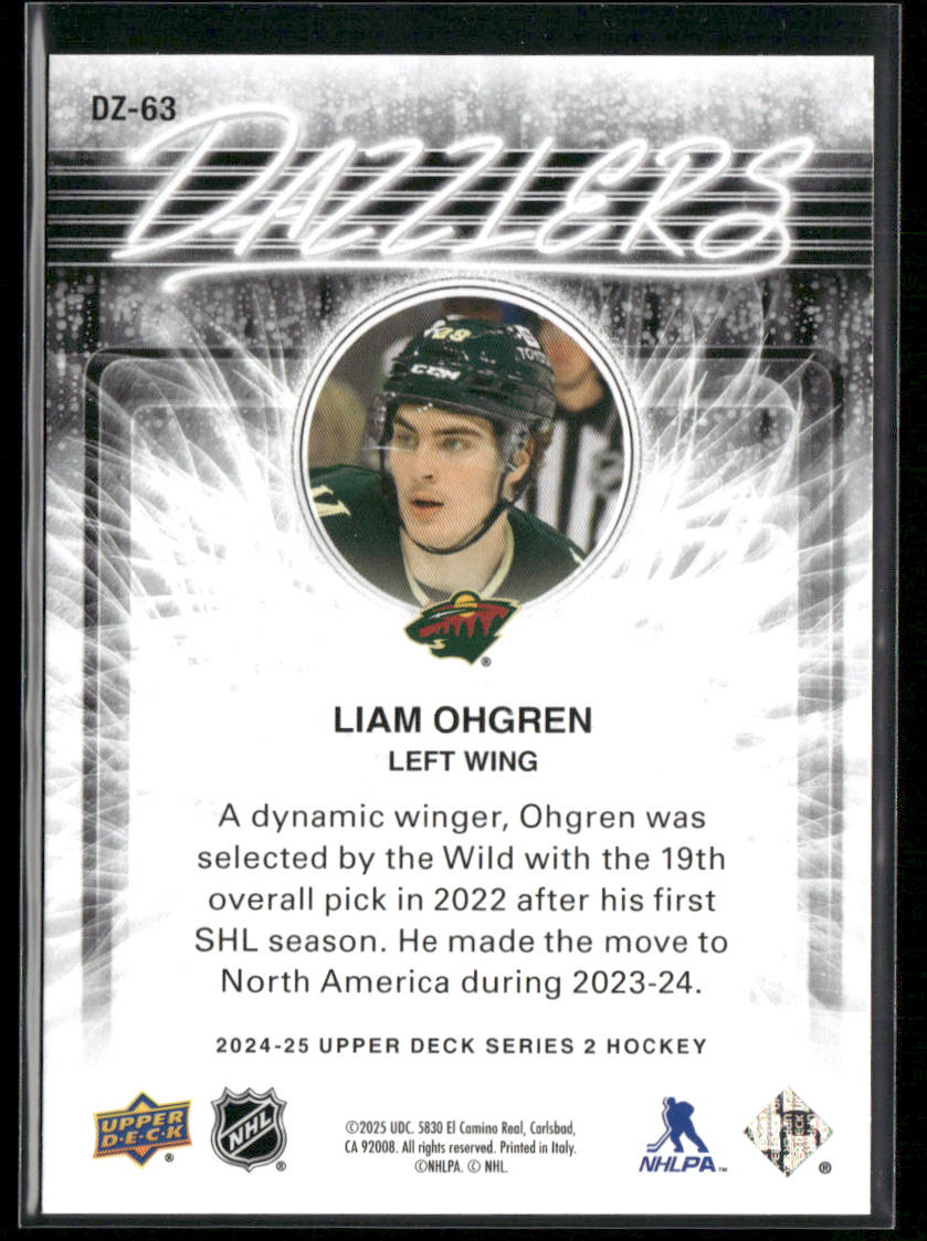 Liam Ohgren 2024-25 Upper Deck Dazzlers Orange #DZ-63 Minnesota Wild