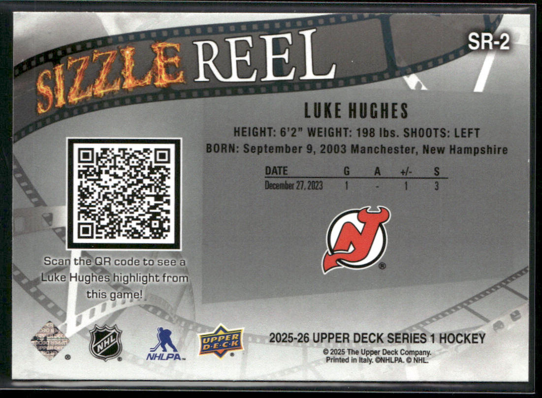 Luke Hughes 2025-26 Upper Deck Sizzle Reel #SR-2 New Jersey Devils