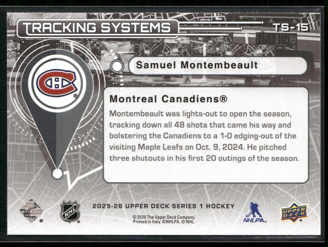 Samuel Montembeault 2025-26 Upper Deck Tracking Systems Speckle #TS-15 Canadiens