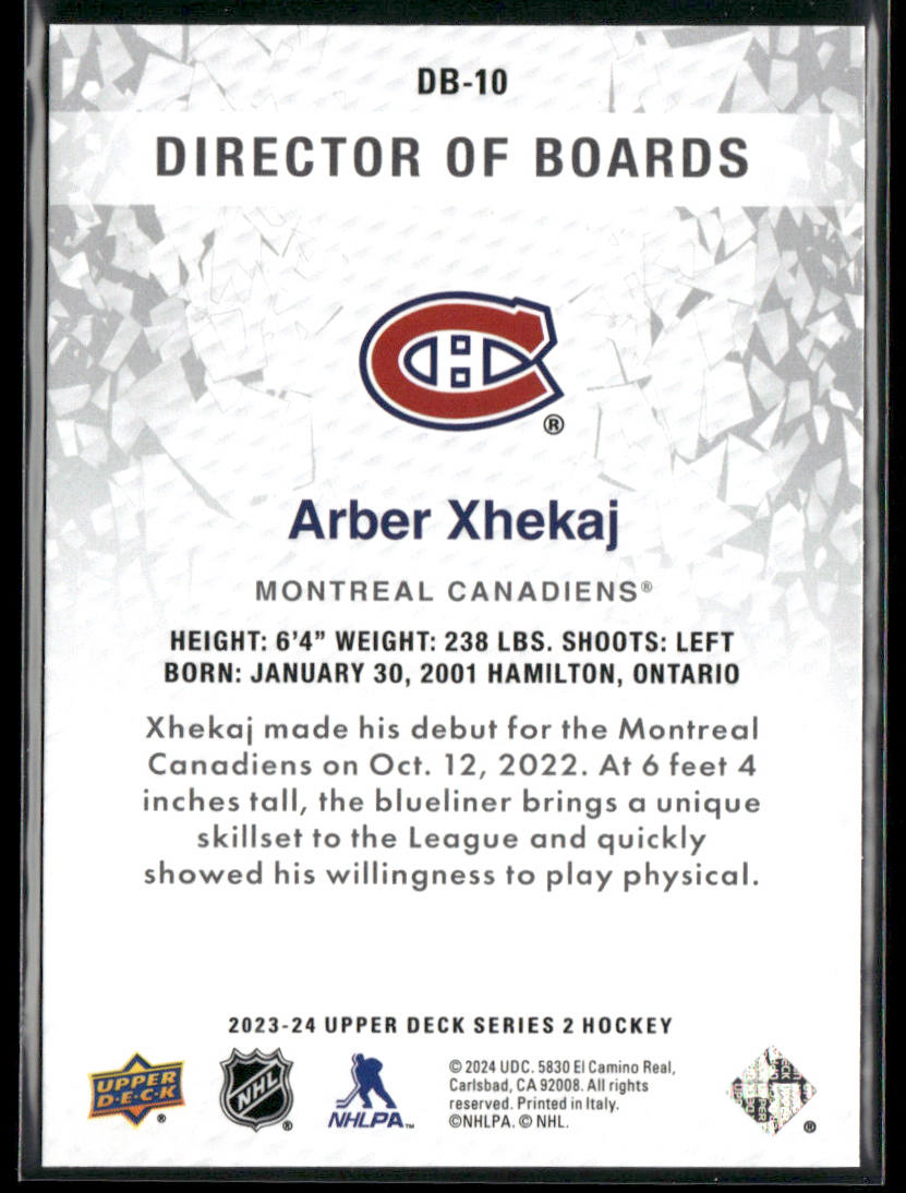 Arber Xhekaj 2023-24 Upper Deck Director of Boards #DB-10 Montreal Canadiens